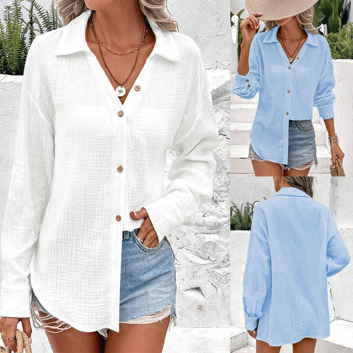 Casual blouse for women with button details and modern V-neck Lune London