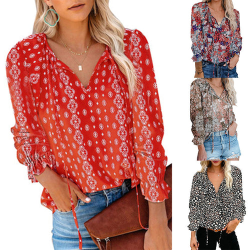 Blouse for women with ruffle details and a deep V neckline Lune London