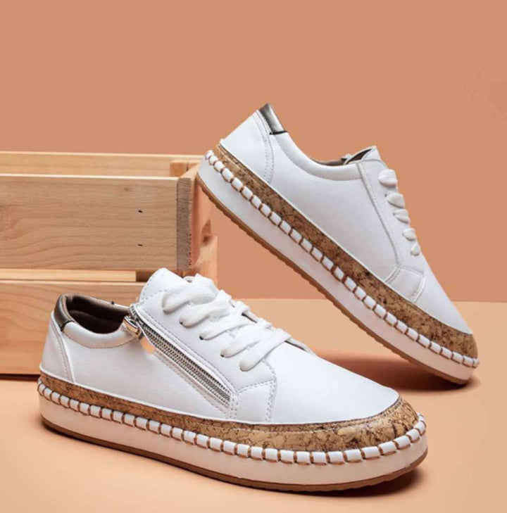 Trendy women's sneakers with floral pattern and practical zipper Lune London