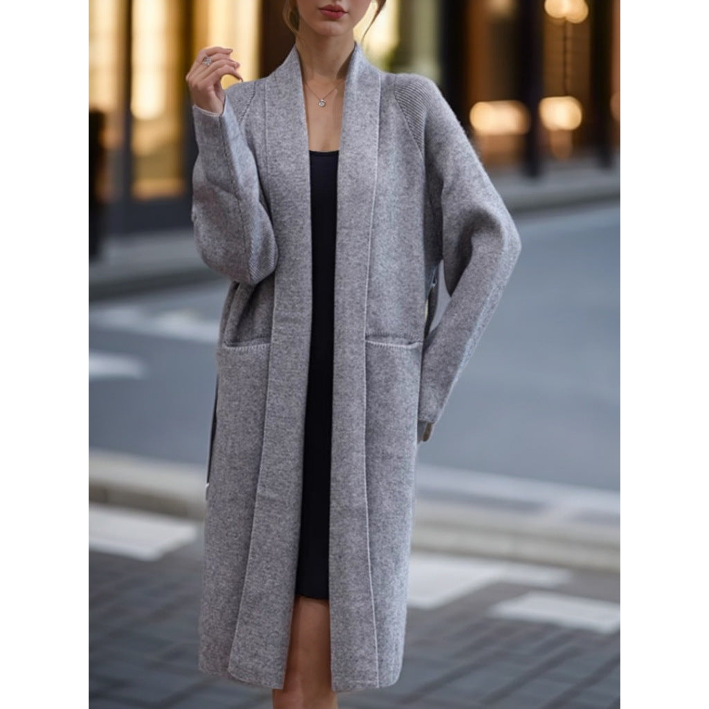 Ladies Long open-knit cardigan with practical pockets Lune London