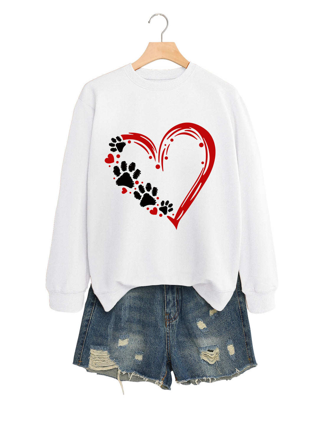 Sweatshirt pour femmes avec un design créatif de cœur et de patte Chic & Stil