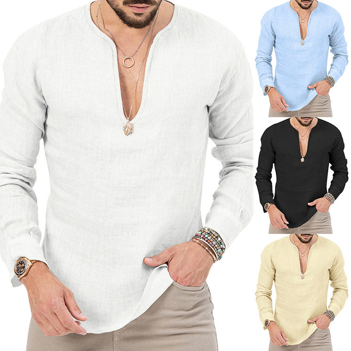 Light linen shirt for men with deep V-neck Lune London