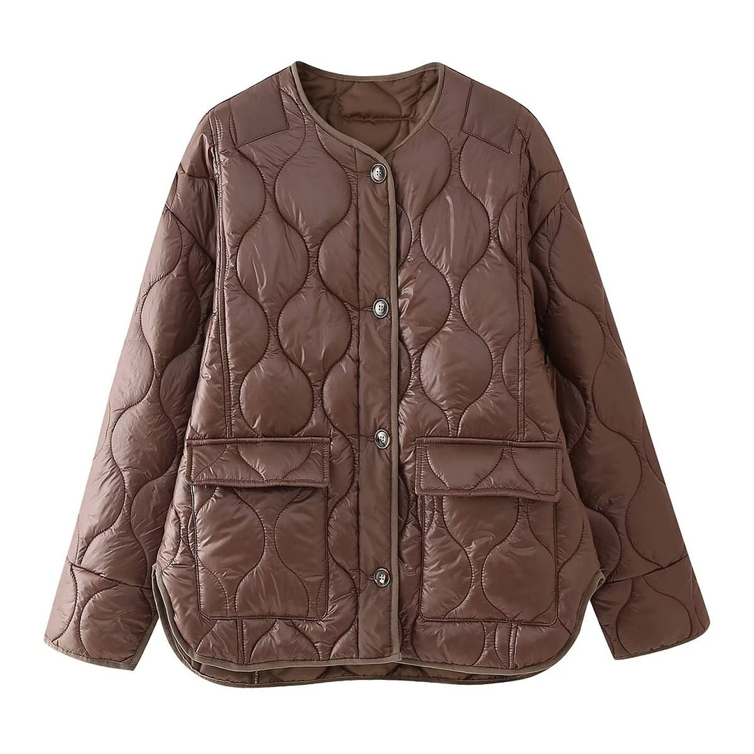 Ladies Quilted Jacket with Button Closure and Practical Pockets Lune London