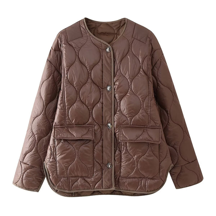 Ladies Quilted Jacket with Button Closure and Practical Pockets Lune London
