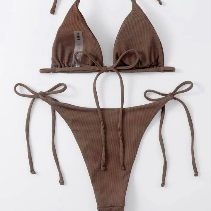 Striped bikini set for women with tie front Lune London