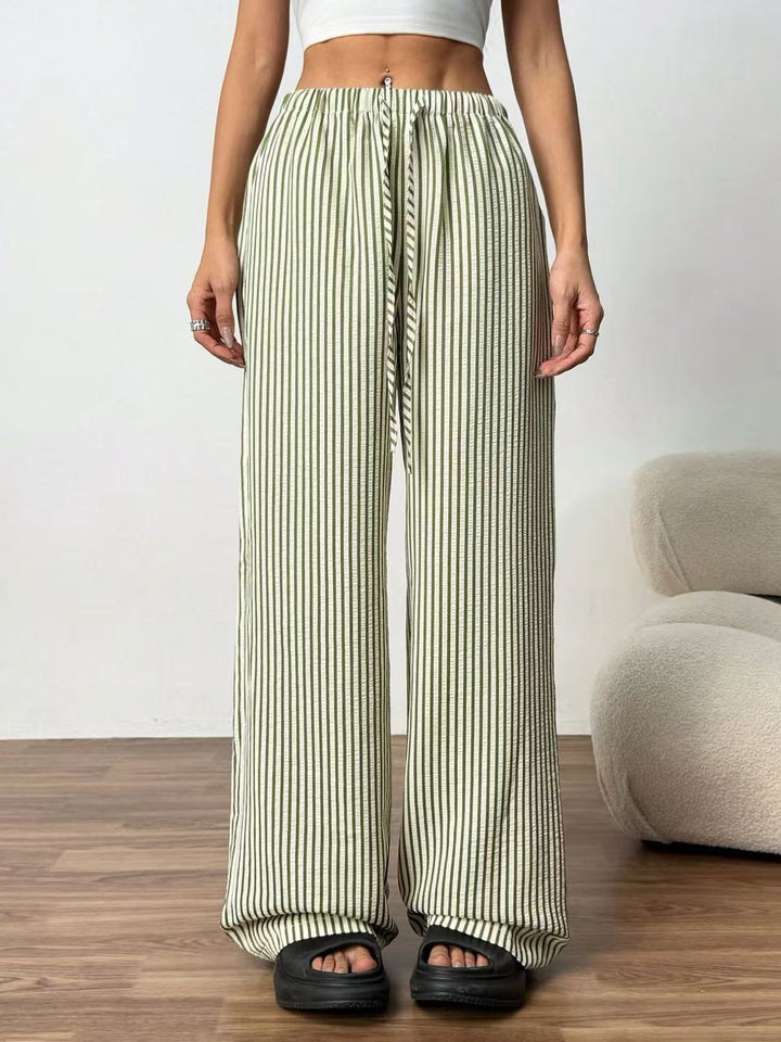 Elegant wide knit trousers for women with discreet striped pattern Lune London