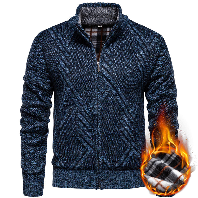 Knitted jacket for men with textured cable pattern and practical pockets Lune London