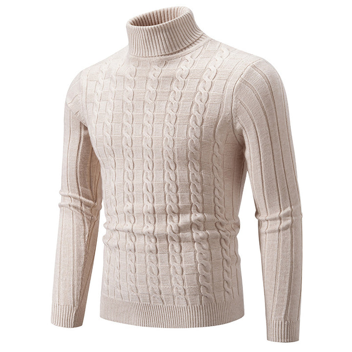 Knitted sweater for men with high collar and cable pattern Lune London