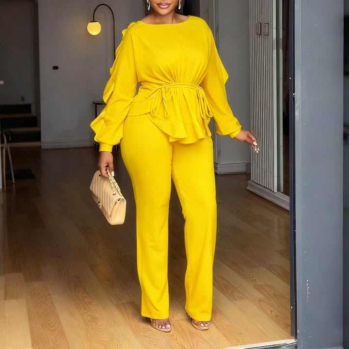 Ladies elegant jumpsuit with ruffle details and a fitted cut Lune London