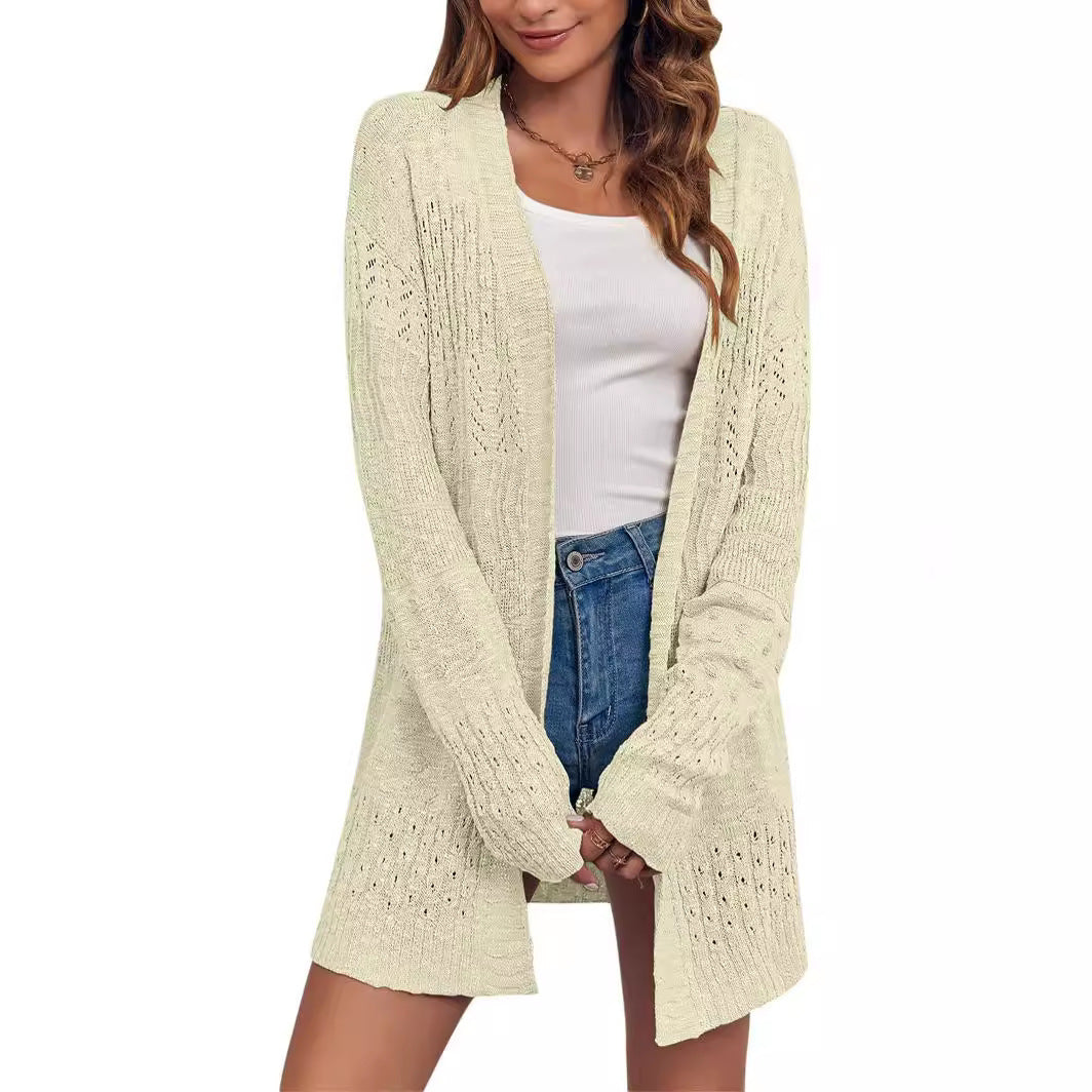 Knit jacket for women with airy openwork pattern structure Lune London
