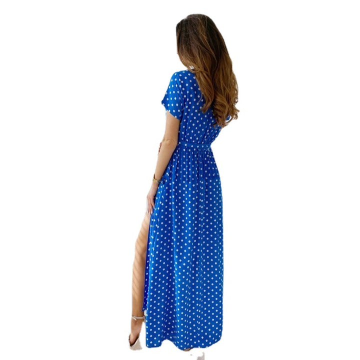 Maxi polka dot dress for women with a stylish side slit Lune London