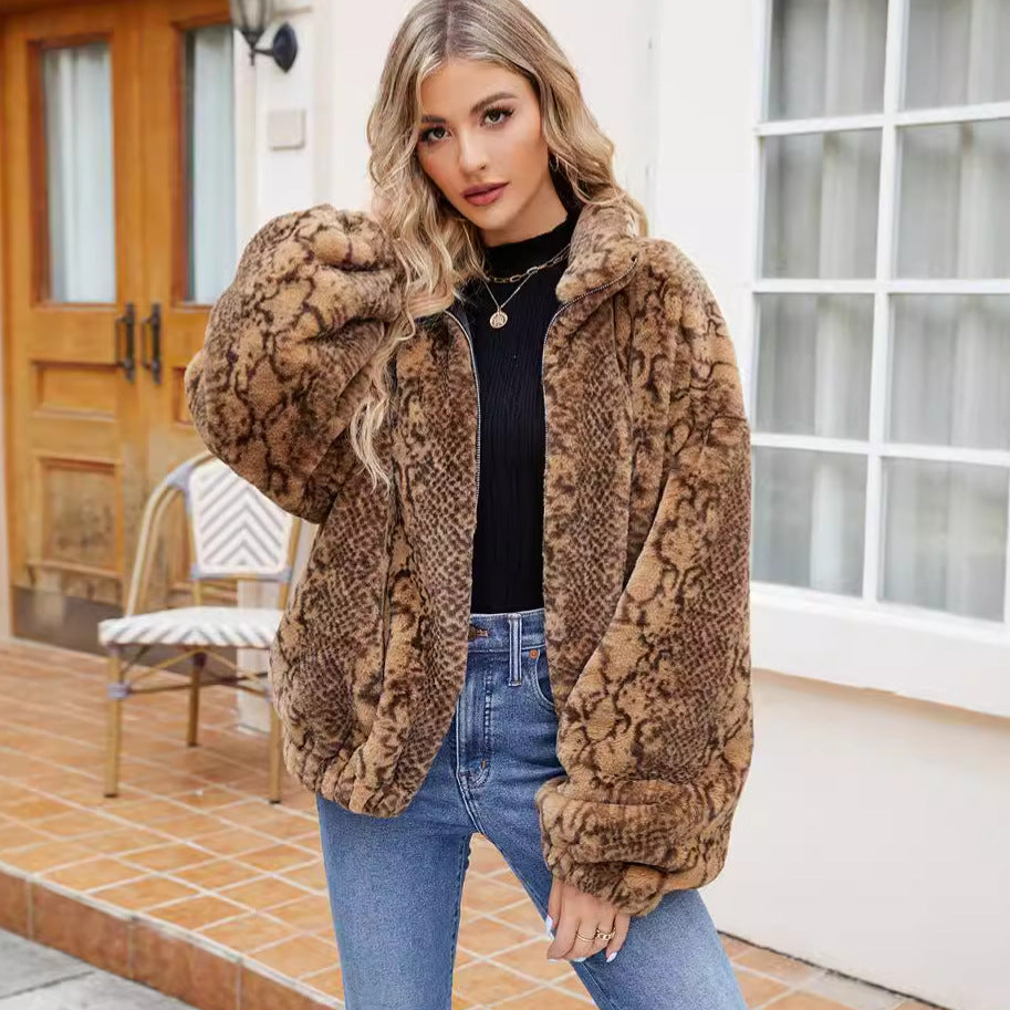 Ladies Oversized Faux Fur Armchair with Snake Pattern Lune London