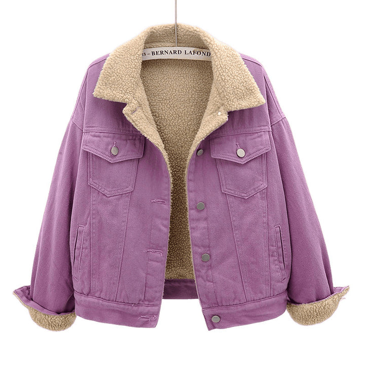 Women's denim jacket with warm inner lining and practical chest pockets Lune London