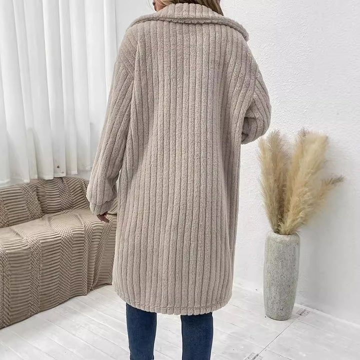 Ladies Comfortable Long Waffle Coat with Pockets and Button Closure Lune London