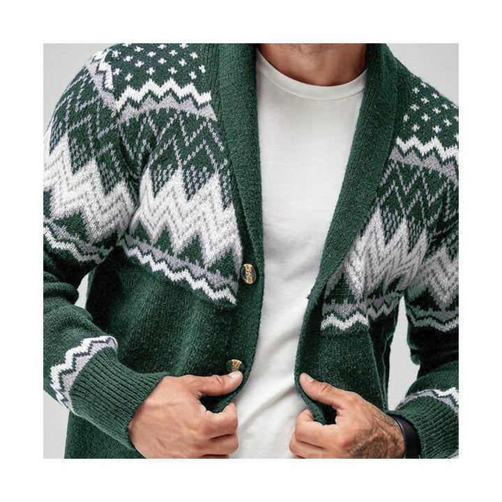 Men's knitted jacket with Nordic pattern and button placket Lune London