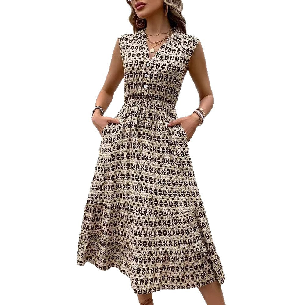 Midi dress for women with button details and elastic waistband Lune London