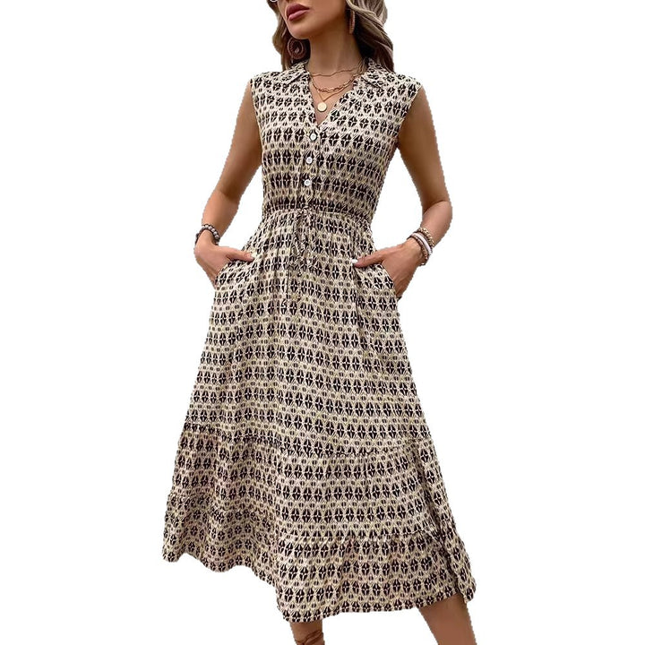 Midi dress for women with button details and elastic waistband Lune London