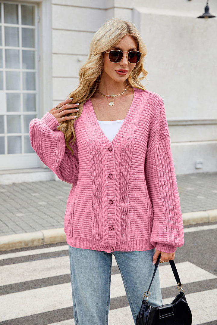 Ladies stylish knitted jacket with V-neck and button placket Lune London