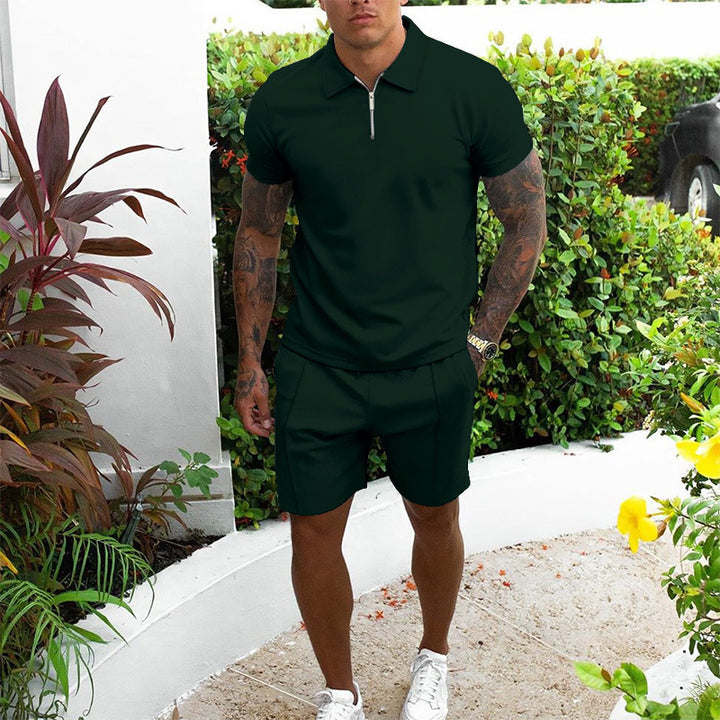 Men's Leisure Zip-Up Polo and Shorts Set Lune London