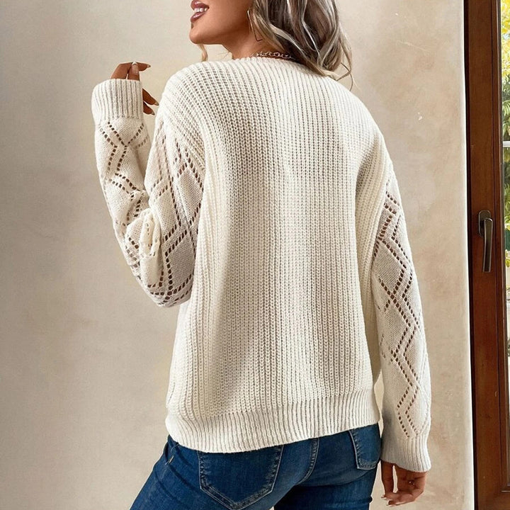 Knitted sweater for women with a refined crochet neckline Lune London