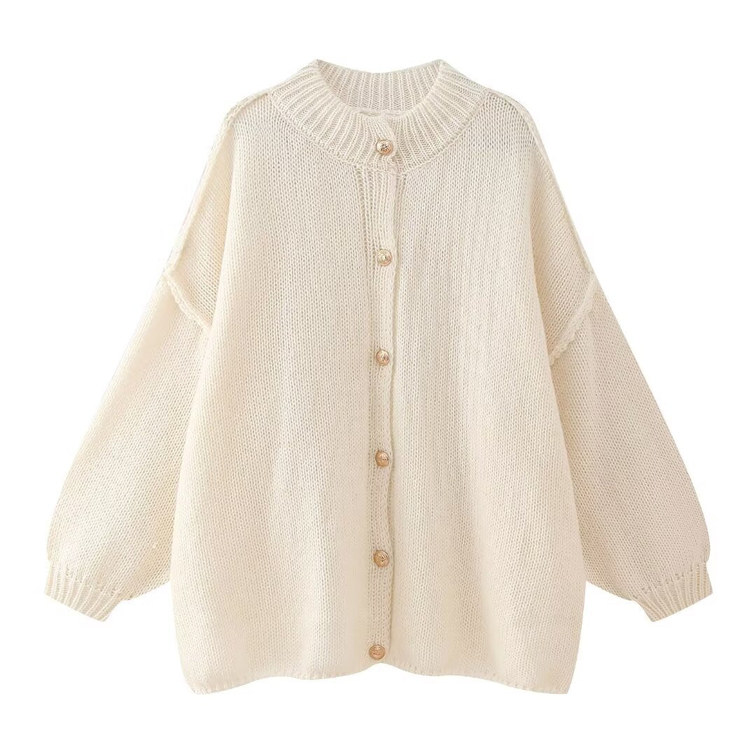 Ladies oversized cardigan with button and ribbed details Lune London