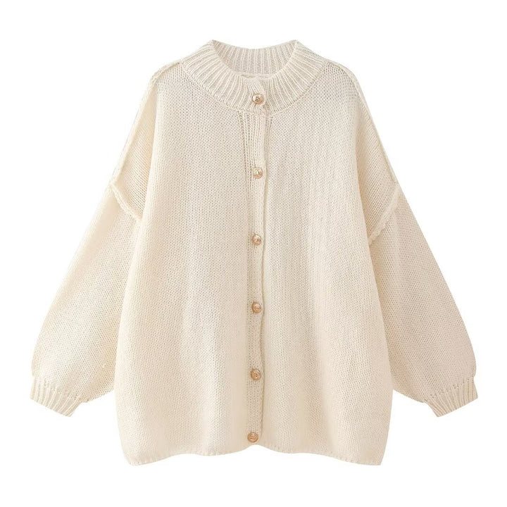 Ladies oversized cardigan with button and ribbed details Lune London