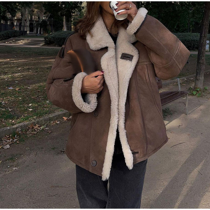 Oversized chic and stylish ladies' suede jacket