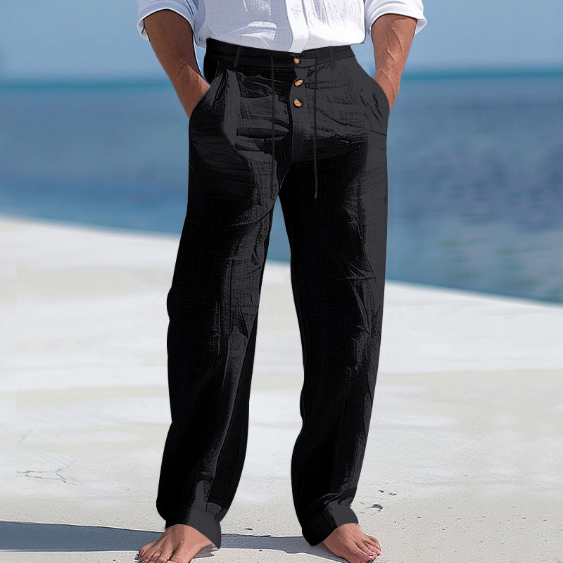 Comfortable beach pants for men with elastic waistband and button closure Lune London
