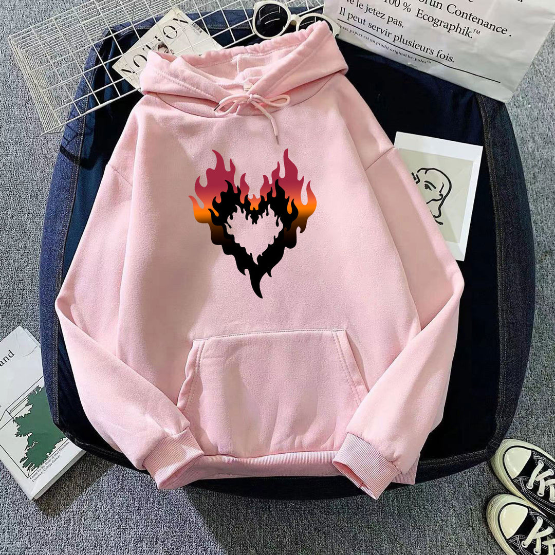 Women's Hoodie with Creative Flame Heart Design Chic & Style