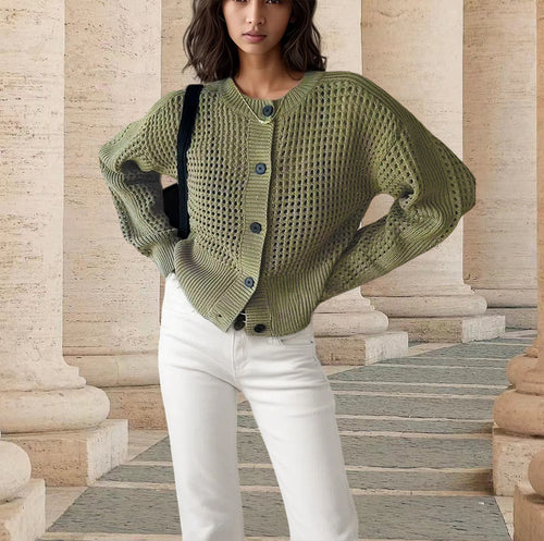 Cardigan for women with a breezy crochet look and practical buttons Lune Londonl