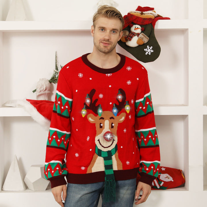 Christmas knit sweater for men with festive reindeer pattern and bright details Lune London