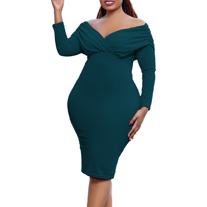 Off-shoulder dress for women with fitted cut and long sleeves Lune London