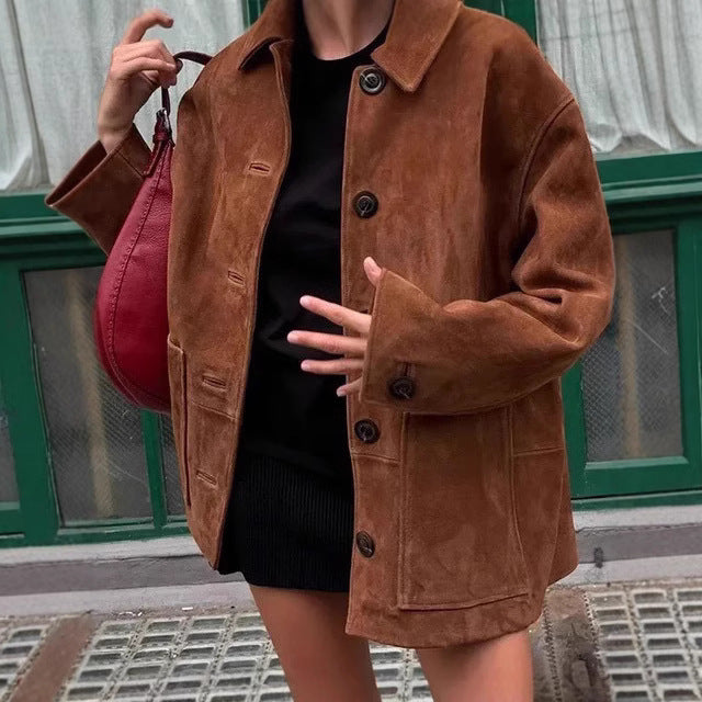 Ladies' leather jacket with modern chic design and practical pockets Lune London