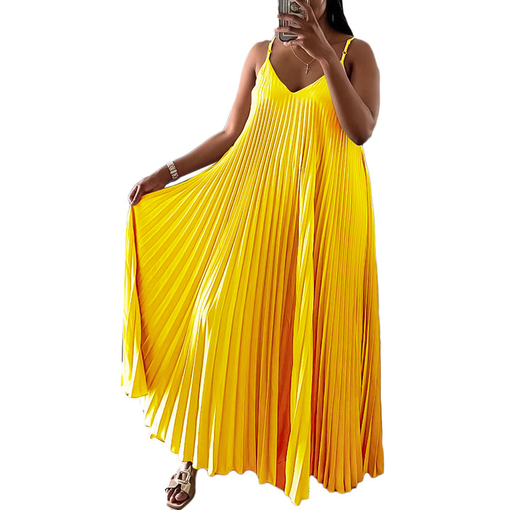 Maxi dress for women with pleated design and spaghetti straps Lune London