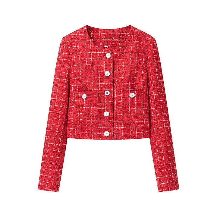Short women's jacket with classic check pattern and decorative buttons Lune London