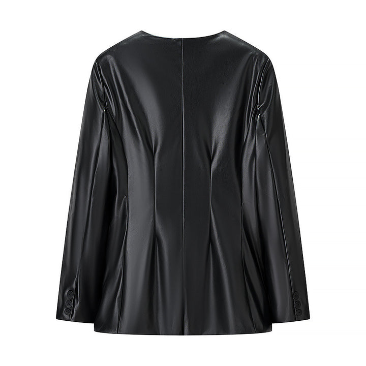 Veste blazer élégante pour femmes en faux cuir avec coupe moderne et poches Chic & Stil