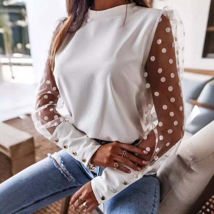Blouse for women with transparent puff sleeves and a polka dot design Lune London