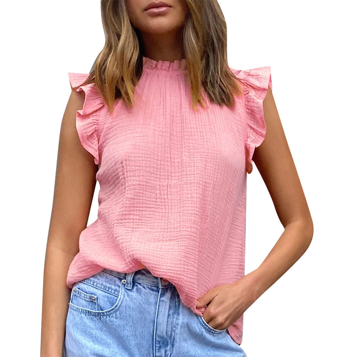 Lightweight blouse for women with ruffle details and high neck Lune London