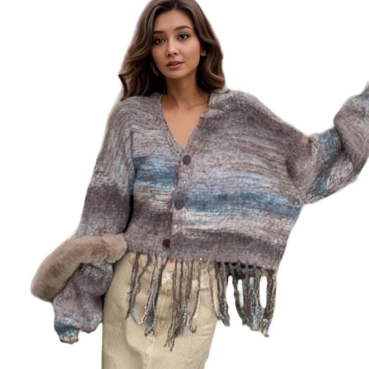 Ladies Fringe Cardigan with V Neck Lune London