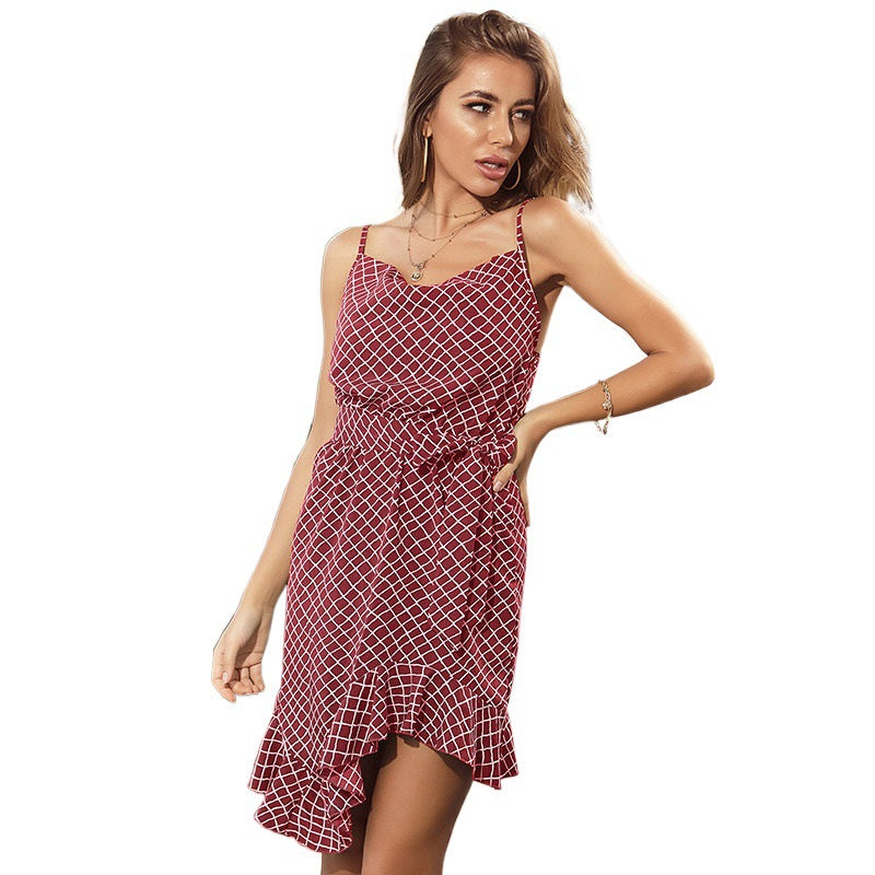 Mini Flirty Bardot Dress for Women with Ruffled Hem and Adjustable Belt Lune London