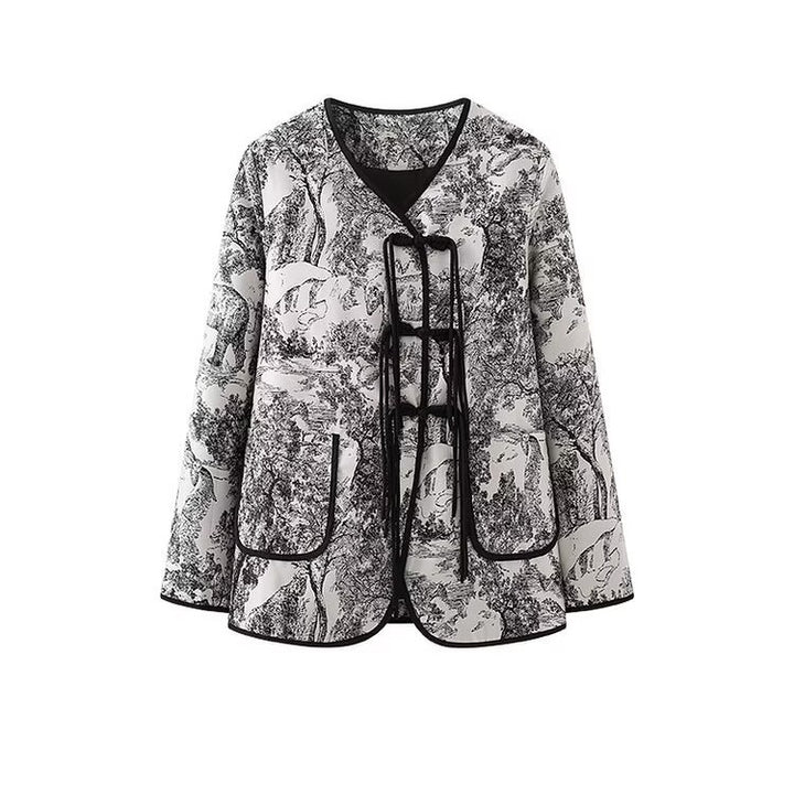 Veste blazer matelassée tendance pour femmes avec impression artistique de maison de campagne Chic & Stil