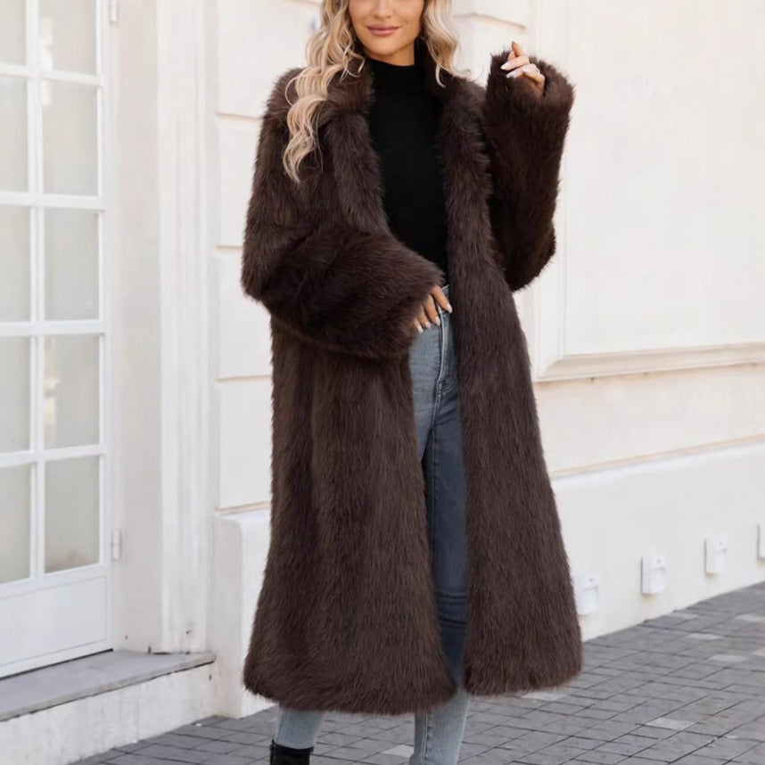Women's Fluffy Faux Fur Coat with Soft Lapels Lune London