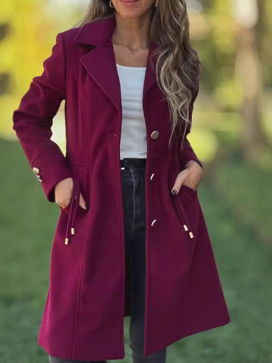 Elegant coat for ladies with adjustable belt and high-quality button details Lune London