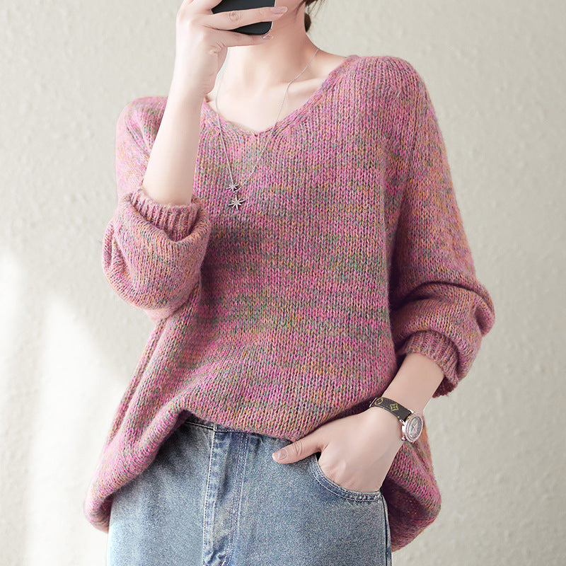 Pull en maille épaisse pour femme avec décolleté en V et coupe décontractée oversize Chic & Stil