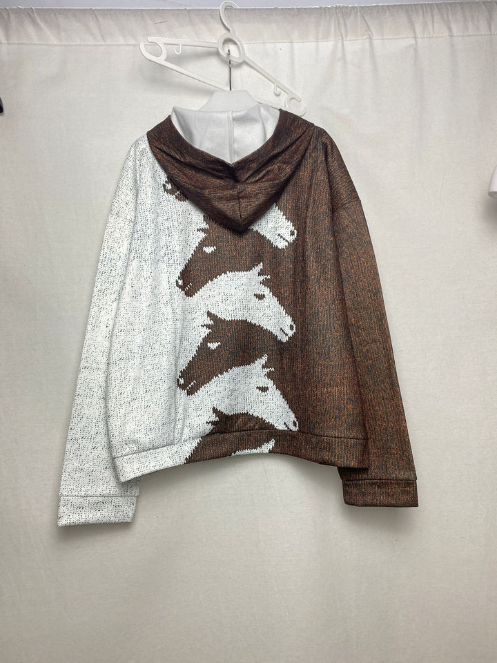 Ladies Comfortable Hoodie with Chic Horse Pattern and Style