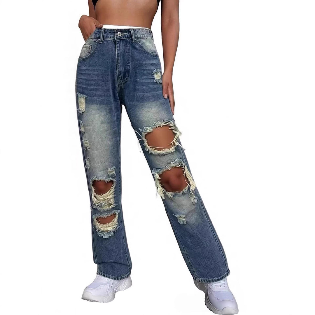 Womens casual destroyed jeans with wide leg and trendy ripped details Lune London
