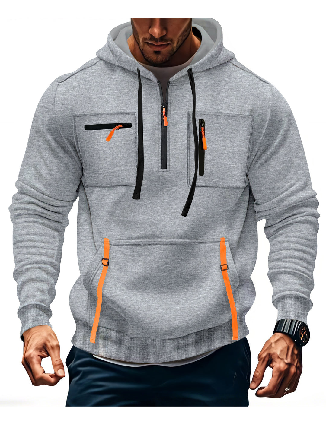 Men's stylish hooded sweatshirt with functional zip pockets Lune London
