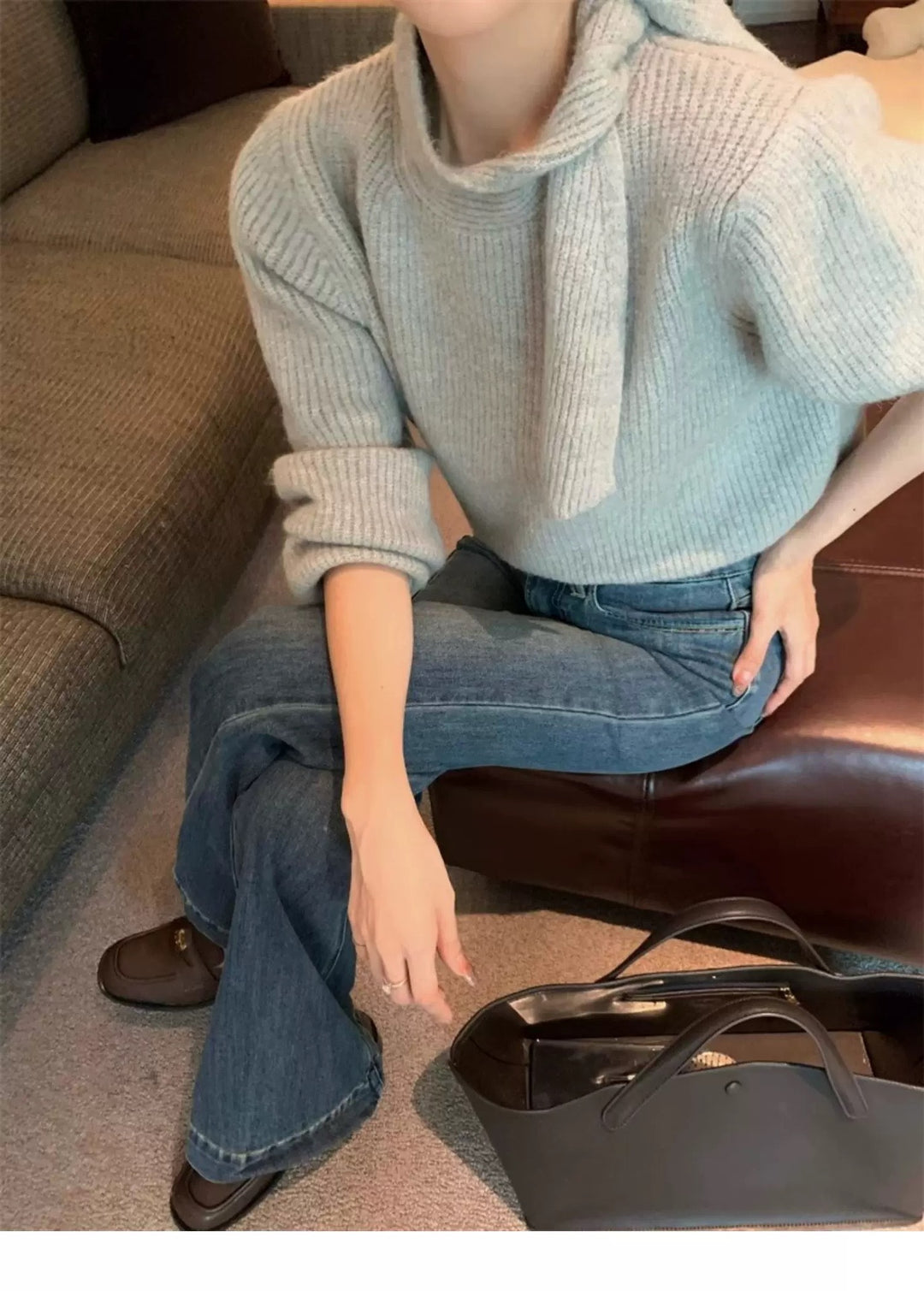 Sweater knitted for women with playful collar and modern ribbed design Lune London