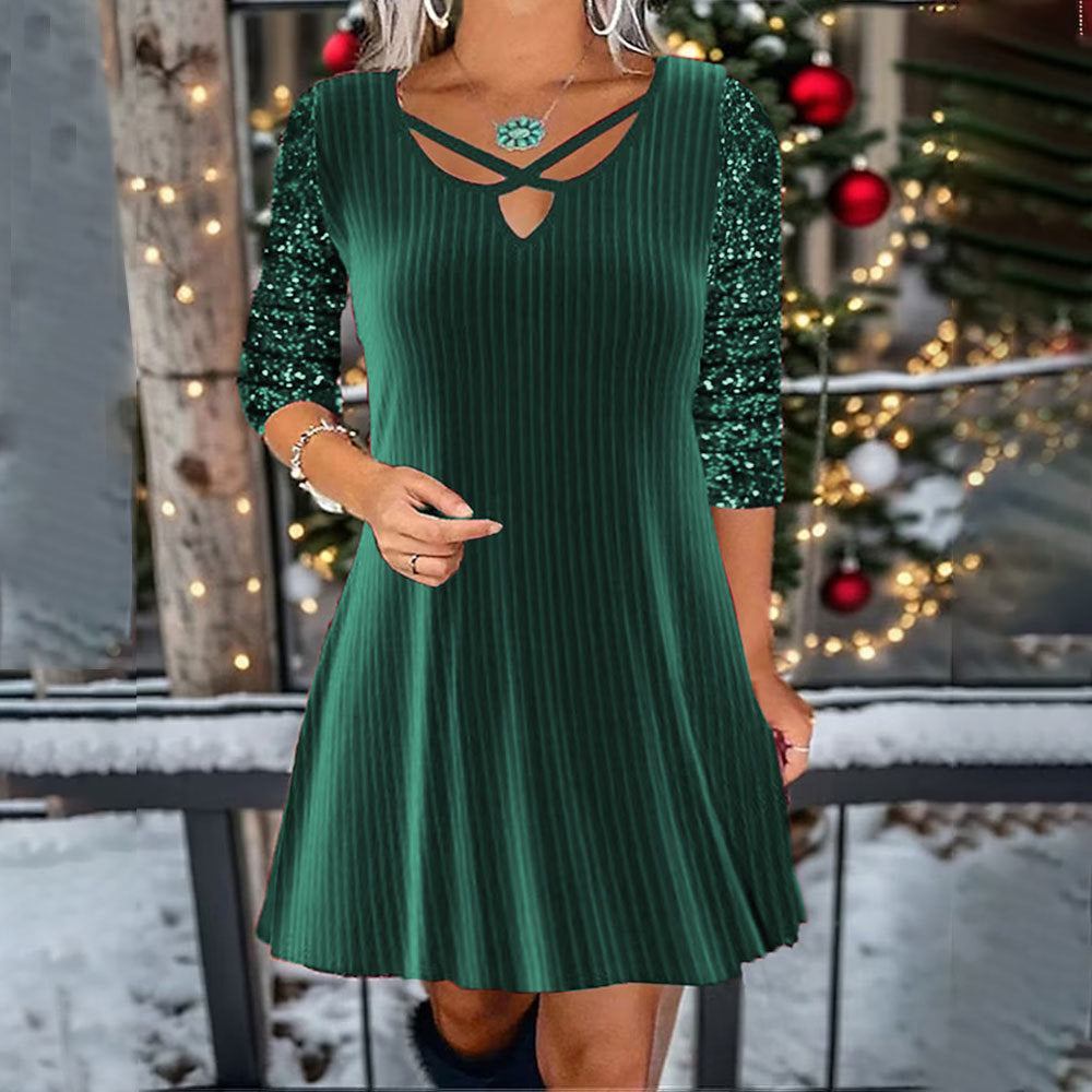Shiny A-line dress for women with a unique neckline design Lune London