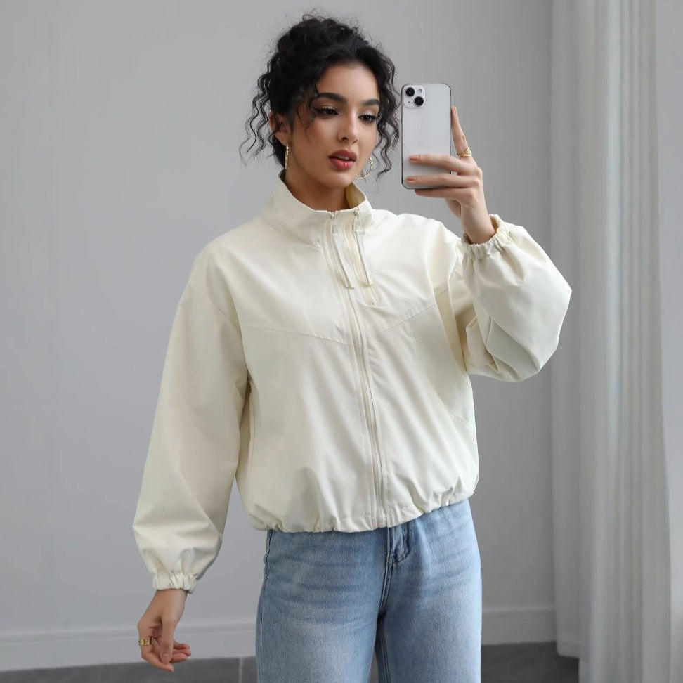 Fashion transitional jacket for women with high collar and elastic waist Lune London